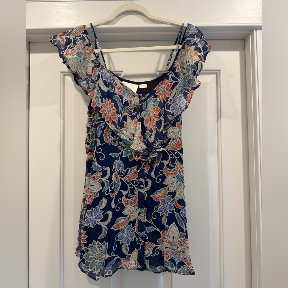 Maeve Blue Floral Camisole with Ruffle Sleeves